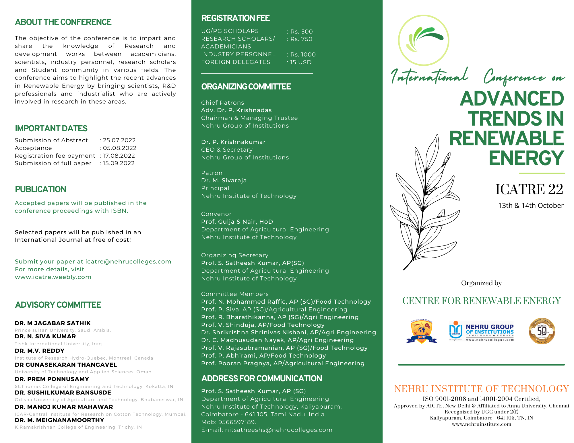 International Conference on Advanced Trends in Renewable Energy (ICATRE22)